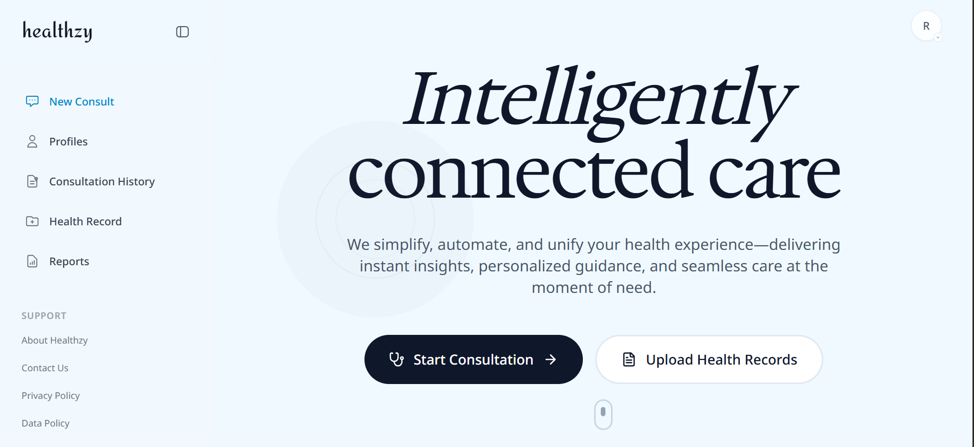 Healthzy App Interface
