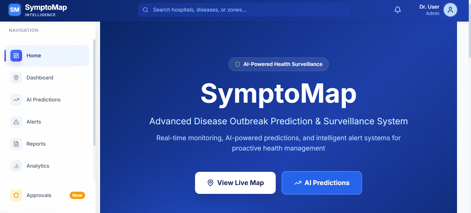 SymptoMap Dashboard Interface